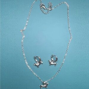 Weiner Dog Pendant Necklace and Earring Set